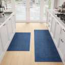 Kitchen Mat Set of 2 PCS, Cushioned Non Slip Rugs for Kitchen Floor, Absorbent Runner Comfort Standing Mats Washable for Kitchen, Office, Home (Dark Blue, 17.3"x47"+17.3"x30")