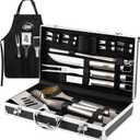 Kaluns Grilling Accessories, Dad Gifts for Fathers Day, Mothers Day Grilling Gifts, Heavy Duty Stainless Steel BBQ Tool Set for Outdoor Grill with Aluminum Case and Apron, Birthday Gifts for Men