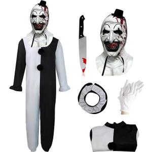 Pigmiss Kids Art The Clown Terrifying Costume Horror Mask Killer Scary Halloween Masquerade Party Cosplay Outfits (110cm, Black)