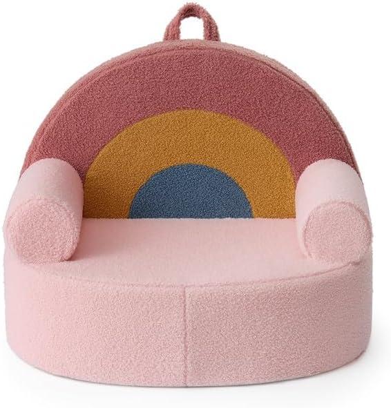 Blissful Diary Toddler Chair Comfy, Foam Kids Chair with Soft Teddy Plush, Toddler Reading Chair with Cute Arclet Designs- Blush Pink