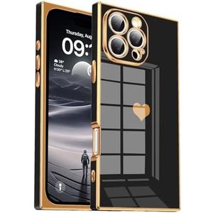 Pack Of 2 Tzomsze Compatible with iPhone 16 Pro Max Case,Camera Protection Cute Heart Pattern & Electroplate Reinforced Corners Shockproof Edge Bumper Case for Women Girls 6.9 Inch-Black