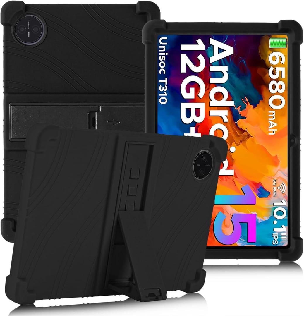 ATOOZ for DOOGEE Tab A9 Case 10.1 Inch 2025,Soft Silicone Kids Case for DOOGEE Tab A9 Pro 10.1 Tablet with PC Stand (Black)
