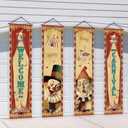 Tiamon 4 Pcs Vintage Christmas Halloween Carnival Porch Banners Retro Santa Clown Stretching Portraits Wall Decorations Gothic Porch Sign Backdrop for Xmas Indoor Outdoor Hanging Decor (Large Circus)