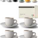 KIVY 3 oz Espresso cups set of 4 - Thick walled stoneware espresso cup set - Italian style espresso cups and saucers - Demitasse cups set of 4 - Small Coffee Mugs - Demitasse Cups and Saucers Sets