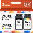 Relcolor 243 244 XL Ink Cartridge Compatible for Canon 243 244 PG-243XL CL-244XL PG243 CL244 (Black and Color, 2-Pack) Fit for MX490 MX492 MG2522 MG2922 TR4520 TR4522 TS3322 TS3122 TS202 Printer