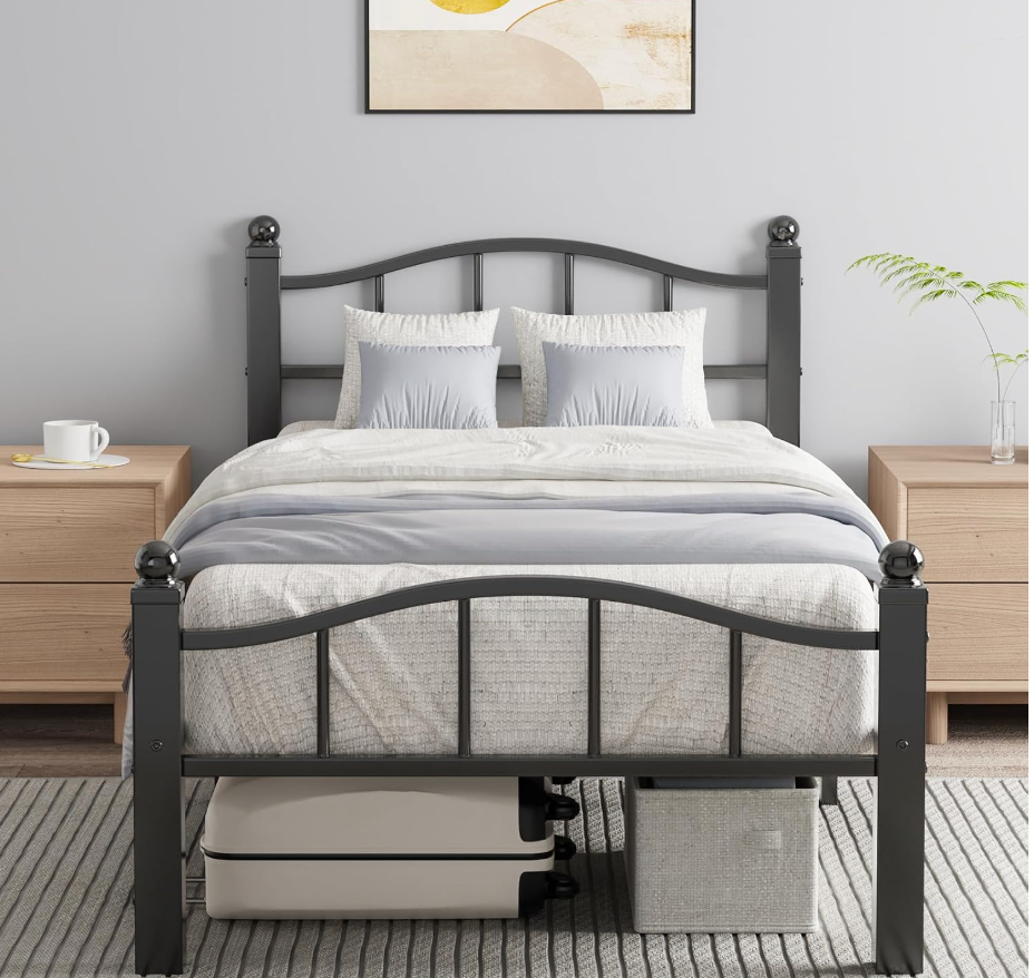 Twin Modern Metal Bed Frame with Headboard and Footboard, Black