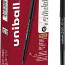 Uni-Ball Onyx Rollerball Pens, Micro Point, 0.5 mm, Black Barrel, Blue Ink, Pack Of 12