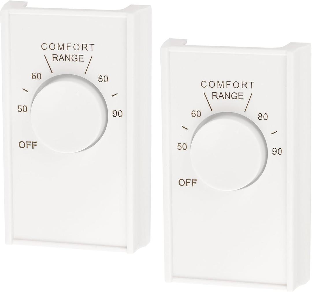 White Double Pole Line Volt Thermostat Cover with Line Volt Knob for Old Style D22 - HVAC, ABS Material with Gold-Plated Lettering Thermostat Cover for Walls (2 Pack)