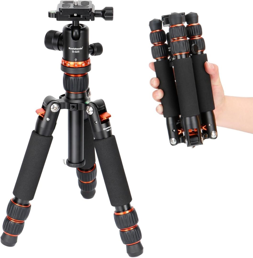 Koolehaoda Mini Desktop Tripod Aluminum Portable Camera Tripod 7"-25" Adjustable Desk Tripod with 360 Ball Head, 1/4" Quick Shoe Plate for DSLR Camera Video Camcorder, Load up to 22lbs /10kg (Orange)