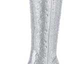 IDIFU IN3 Rhinestone Cowboy Boots For Women Knee High Western Cowgirl Boots Pointed Toe Block Chunky Heels Sparkly Glitter Long Tall Dress Booties Party Bling Shiny Boots(Rhinestone, 8)