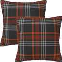 HOSTECCO Winter Plaid Throw Pillow Covers 20x20 inch Set of 2 Fall Orange and Black Pillow Cases Farmhouse Decorative Cushion Covers for Sofa Couch