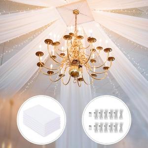 Draping Fabric with String Lights: 6 Panels 10ft Long White Chiffon Curtains - Ceiling Bedroom Home Decorations Drapery