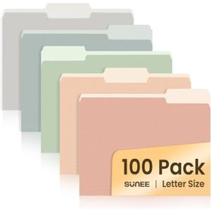 SUNEE File Folders Letter Size Pastel Colors, 100 Pack Manilla Folders 8.5 x 11 1/3-Cut Tabs, Colored File Folders Office Home School for Documents Files Paper