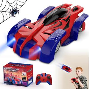 FirYawee Wall Climbing Remote Control Car, 360 Rotating RC Stunt Car with Headlight, Rechargeable RC Cars Toys for 3 4 5 6 7 8-12 Year Old Boys Girls Kids (Red & blue)