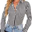 BBIBBI Black Collared Shirts for Women Button Down Shirt and White Tops Striped Clothes Long Sleeve Up Blouse Dressy Top Black Size XXL