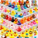 100 Pcs Rubber Ducks, Random Assortment Ducks Bulk for Jeeps Ducking, 2" Mini Rubber Duckies for Baby Toddler Bath Toys, Kids Pool Toys Birthday Gifts Party Favors