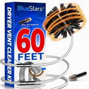 Upgraded 60-Feet Dryer Vent Cleaner Kit with Drill Attachment - Flexible Lint Remover Brush, Extends Up to 60 ft, Works with or Without Power Drill