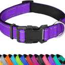 Reflective Dog Collar, Adjustable Soft Neoprene Padded Nylon Pet Collars with Buckle for Medium Dogs, Purple,M