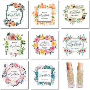CRASPIRE 80Pcs 8 Styles Lip Balm Sticker Self-Adhesive Homemade Lip Balm Labels Floral Patter Square Printable DIY Label Stickers for Lip Balm Containers Cosmetics Lipsticks (5cm/2inch)