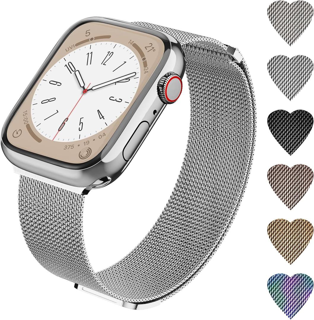 Magnetic Loop Band Compatible with Apple Watch S9/8/7/6/5/4/3 38/40/41/42/44/45/49mm, Ultra 1/2 49MM, Classy Stainless Steel Metal Mesh Strap fit iWatch SE, Women Men