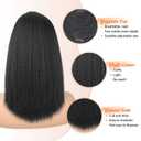Ponytail Extension with Bangs for Black Women Yaki Straight Drawstring Ponytail with Bangs for Women Synthetic Hairpieces 16 inch Clip in Ponytail Extension for Daily Use(Natural Black)