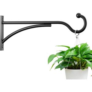 Outdoor Plant Hanging Hooks for Wall: 11 Inch Black Metal Bracket for Hanging Baskets, Bird Feeders, Wind Chimes, Flower Baskets, Yoga Mat, Lanterns. 1 Pack