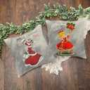 Vintage Christmas Throw Pillow Cover 18x18  Retro Girl Mailbox Holiday Cushion Case with Snowflakes and Gifts  Classic Decorative Farmhouse Accent for Couch or Living Room Decor