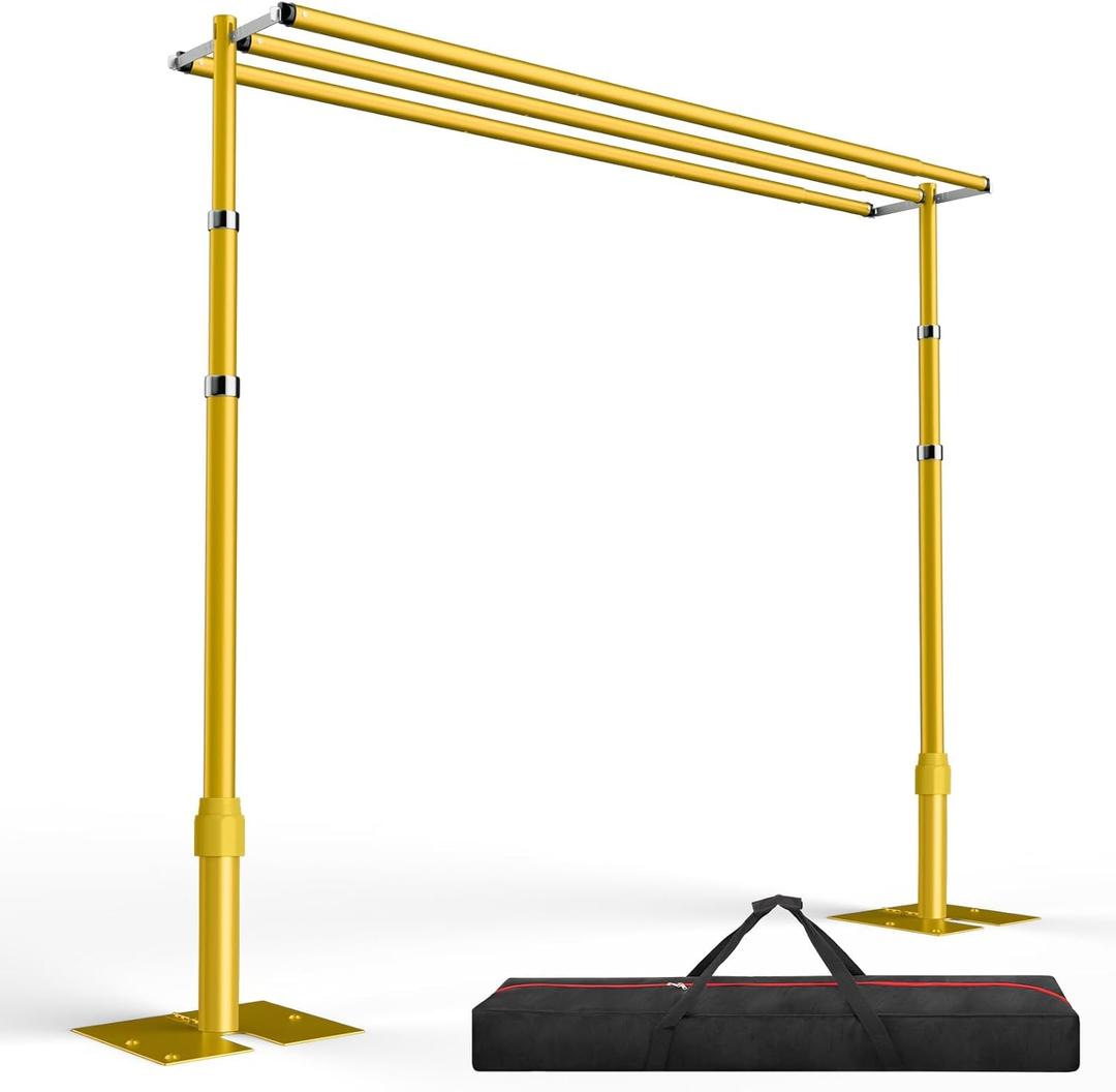 EMART Backdrop Stand Heavy Duty 10x10Ft,Three Crossbar Pipe and Drape Photo Background Support Kit, Adjustable Metal Frame with Flat Base for Wedding Birthday Party Decorations-Gold