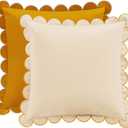 MONDAY MOOSE Decorative Throw Pillow Covers Cushion Cases, Set of 2 Soft Velvet Scalloped Round Edge Designs, Mix and Match for Home Decor, Pillow Inserts Not Included (Yellow/Cream, 18x18 inch) (18" x 18" (Pack of 2))