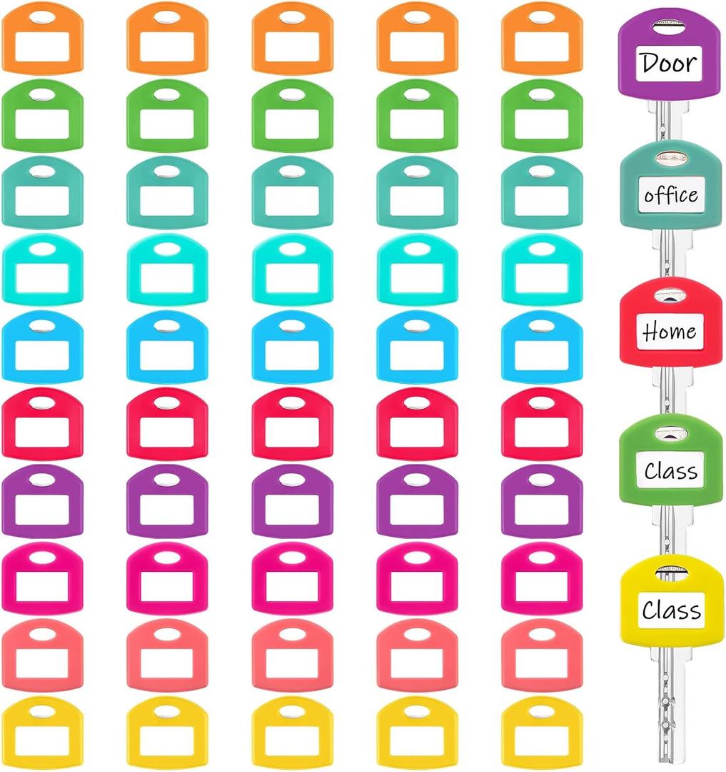 Blulu 50 Pieces Colored Key Covers Cap Tag 1 Inch Key Covers Protectors with Blank White Cardstock Labels and Clear Plastic Sheet for House Classification Organization(Rainbow Color)