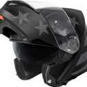 VCAN VX28 Full Face Modular Flip-Up Motorcycle Helmet DOT Approved, Coolmax Cheek Pad & OTG Ready (Large, Matte Black Star Stripe Silver)