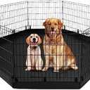 PJYuCien Dog Playpen - Metal Foldable Dog Exercise Pen, Pet Fence Puppy Crate Kennel Indoor Outdoor with 8 Panels 24H & Bottom Pad for Small Medium Pets, Black 