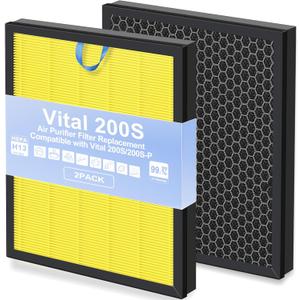 Upgraded Vital 200S Replacement Filter 2 Pack, H13 True HEPA + Activated Carbon, Compatible with Vital 200S & 200S-P Air Purifier, Easy Install, Long Lasting 200S Filter (Yellow)