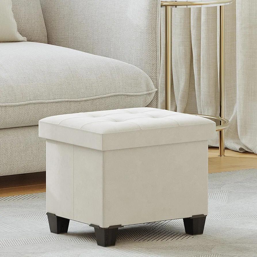 Storage Ottoman, Foldable Ottoman Foot Rest, Foot Stool, Bench with Storage, 660 lb Load Capacity, for Living Room, Bedroom, Dorm, Beige FSS10W01V2