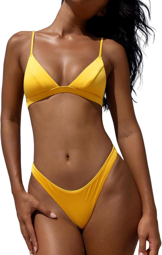 Swimsuit for Women 2025 Women's Triangle Bikini Spaghetti Straps Bikini Sets Two Piece Swimsuit Bathing Suits (Yellow), S