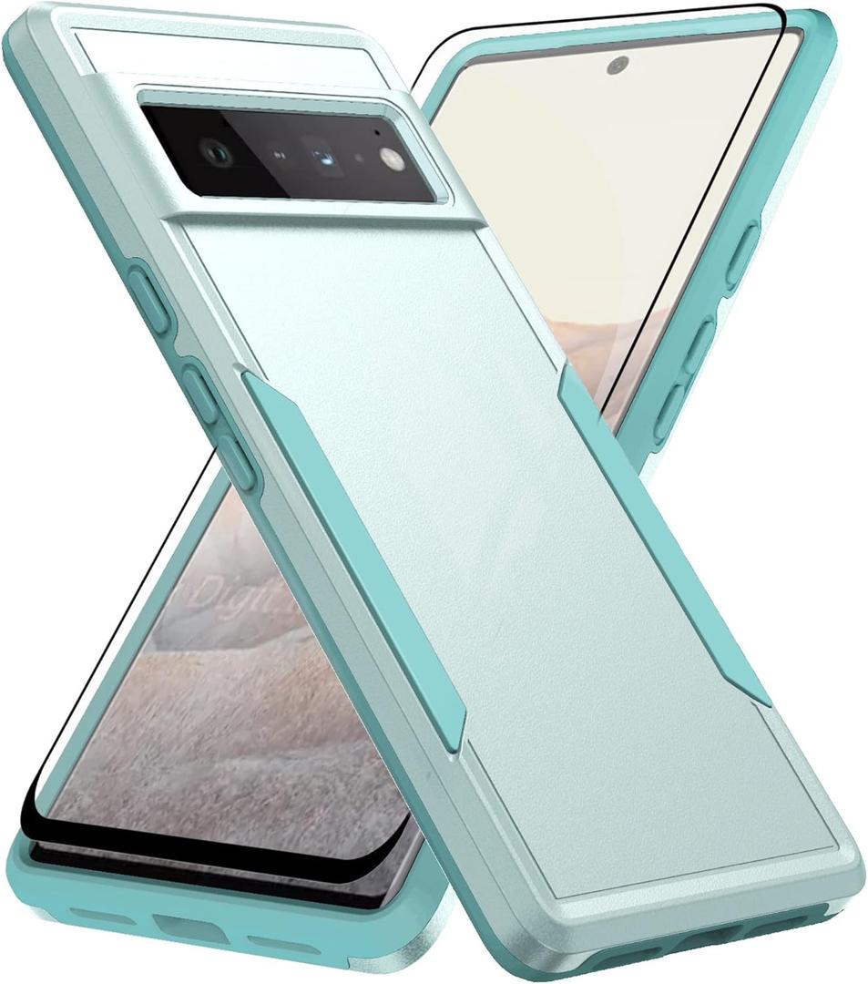 Asuwish Phone Case for Google Pixel 6 Pro with Tempered Glass Screen Protector Cover and Slim Thin Hybrid Full Body Protective Cell Accessories Pixel6Pro Pixel6 XL 6XL Pixle 6Pro 5G Women Men Green