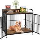 Dog Crate Furniture with Adjustable Height Feeder, Heavy Duty Dog House for Medium Dogs with 360Wheels for Easy Mobility, Decorative End Table Design (32 in)