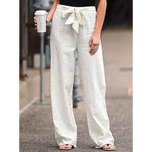 Minetom Women's Wide Leg Pants Comfortable Elastic Large Size Flare Pants Cotton Linen Yoga Pants Palazzo Harem Pants Large