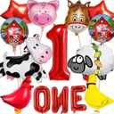 14 PCS Farm Animal Balloons Cow Sheep Duck Rooster Pig Donkey Balloons Barnyard Balloon Supplies with Large Number 1 Foil Balloon for Farm Animal Theme 1st Birthday Party Decor Supplies