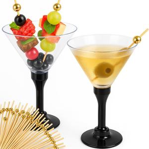 50 Clear Disposable Plastic Martini Glasses for Parties + 100 Cocktail Picks Bundle