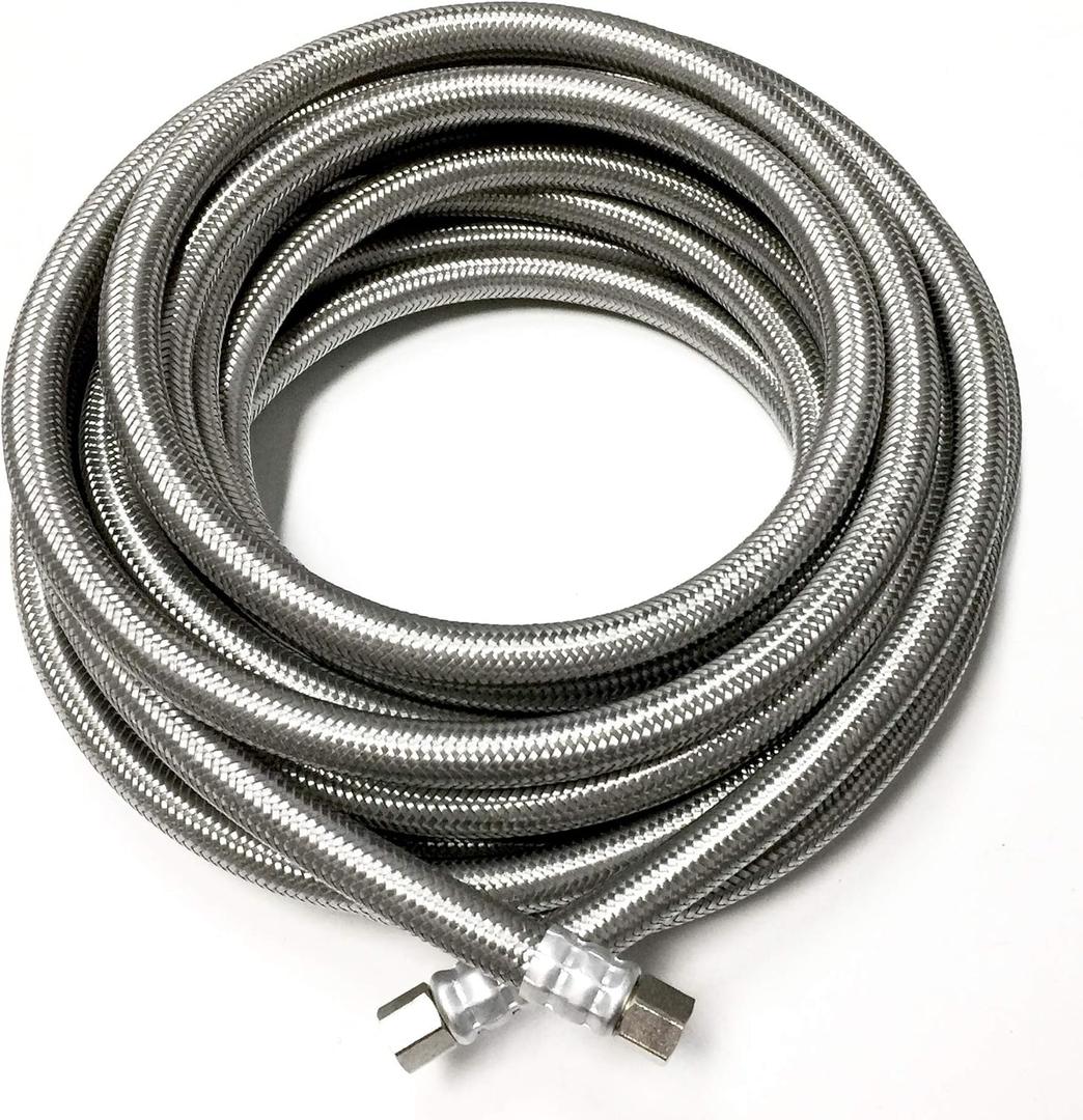 25 FT Stainless Steel Braided Ice Maker Hose with 1/4" Comp by 1/4" Comp Connection