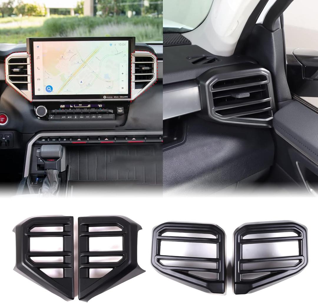 Car Center Console Air Conditioning Outlet Trim Cover Kit Compatible with Toyota Tundra/Sequoia 2022-2026, Dashboard Side A/C Vent Panel Protective Frame Decoration ABS Accessories, For 14-inch Screen