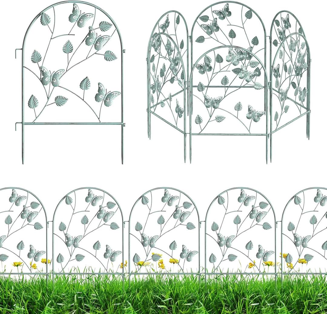 Decorative Vintage Garden Fence 6 Pack - Metal Wire Border Animal Barrier for Dogs, Flower Edging, Arched Retro Garden Fencing Panels for Yard Landscape Outdoor Decor (23.2in(H) x 7Ft(L), 6Pack)