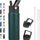 BJPKPK Insulated Water Bottles with Straw Lid, 22oz Cold & Hot Thermo, Stainless Steel Metal Water Bottle with 3 Lids, Reusable Thermo, Cups, Mugs for Daily Use-Army Green