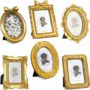 Vicenpal 6 Pcs Tiny Picture Frame Small Picture Frames Oval Frames Gold Vintage Baroque Ornate Antique Frames Resin Oval Frame Table Display Frame for Home Wedding(Elegant Style)