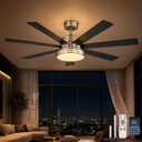 62 Inch Ceiling Fan with Light, Brushed Nickel 7 Blade Reversible DC Fan, App & Remote Control, 3 Color Dimmable LED for Large Living Spaces