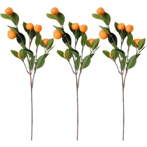 3 PCS Artificial Tangerine Branches, Simulation Orange Branch, Kumquat Tangerine Branch Lifelike Fake Fruit Props with Green Leaves for Decorative Fruit Flower Arrangement Photography Props