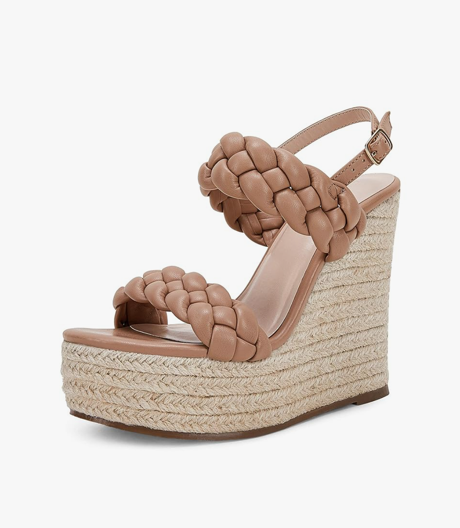 Coutgo Women's Braided Espadrille Platform Wedge Sandals Open Toe Two Strap Ankle Buckle Summer Shoes 8