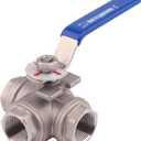 DERNORD 3-Way Ball Valve, T Mounting Pad, Stainless Steel 304 Female Type with Vinyl Locking Handle (3/4 Inch NPT)