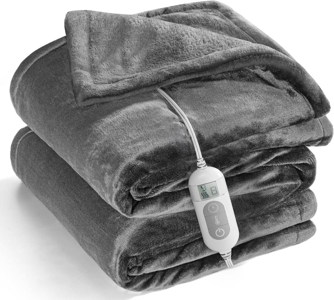 Mlivrom Heated Throw Blanket with 1-9 hrs Timer Auto-Off & 8 Heating Levels，Flannel Electric Blanket Throw ETL Certification，Machine Washable Full Body Warming Blankets